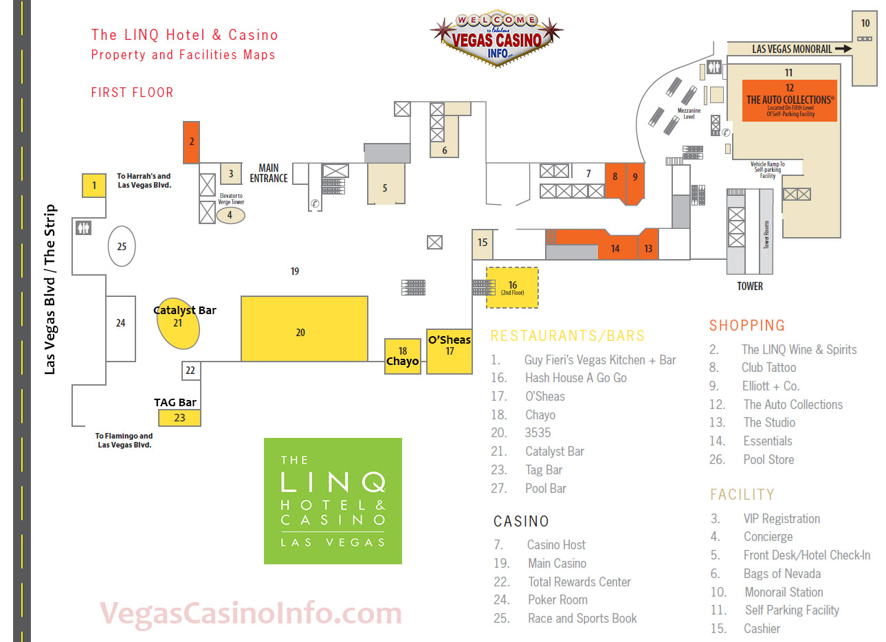 Linq Hotel Las Vegas Map The Linq Property Map | Vegas Casino Info